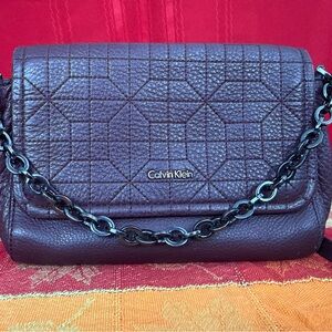 Calvin Klein Quilted Leather Chain Crossbody Bag Burgundy Purse